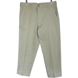 Mens Pants 34 X 30 Tan Beige Flat Front Khaki khakis 100% Cotton